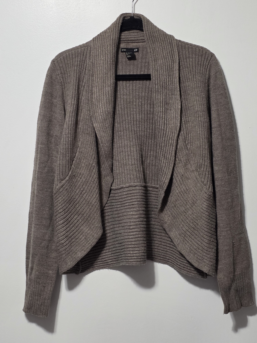 H&M Taupe Ribbed Open-Front Cardigan